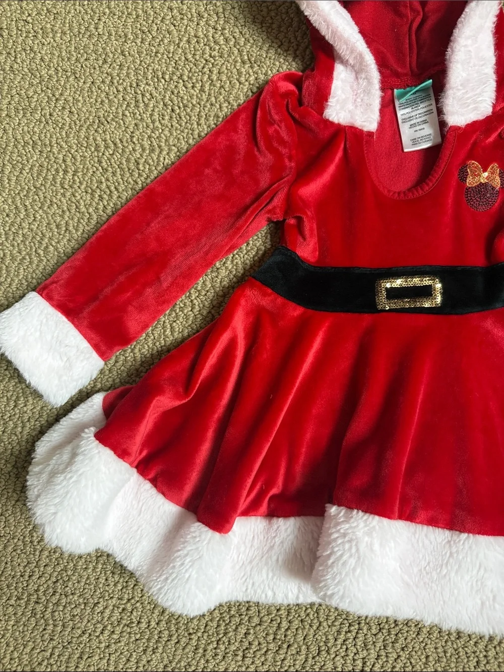 Disney Red Hooded Velvet Santa Dress with White Faux-Fur Trim